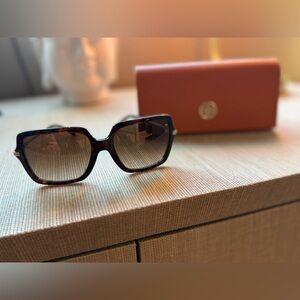 Tory Burch Oversized Square Logo Sunglasses, Dark Tortoise